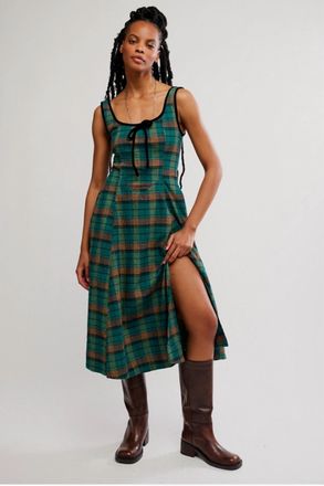 Free People Freya Plaid Dress In Kelly Green Combo