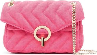 Sandro matelass&eacute;-effect engraved-logo shoulder bag - women - Cotton/Cotton - OS - Pink