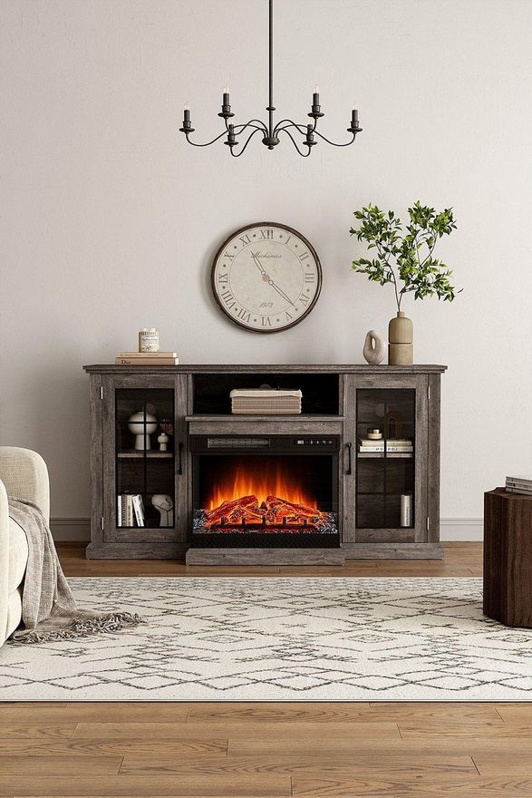 Living and Home 3 Sided Electric Fireplace TV Stand with Glass Door Closed Storage from 358.00 on Stylight
