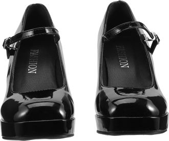 Frcolor Women High Heels Black Leather Mary Shoes Chunky Heel Adjustable Buckle Women Footwear Size 40 Casual Office Wear