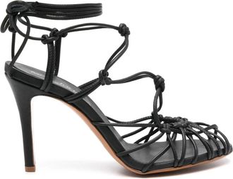 Forte_Forte Sandaletten met dunne hak en leren buislint - Dames - Sandalen met hakken - Zwart - 40 EU - Leer - Schoenen