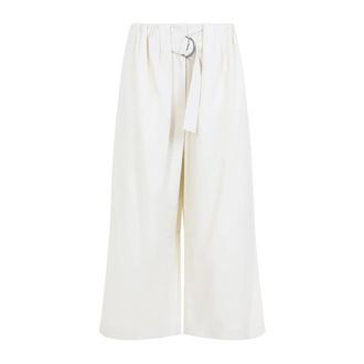 Loewe Cropped Broek met Riem - Dames - Wijde Broeken - Wit - XS - Katoen - Broeken
