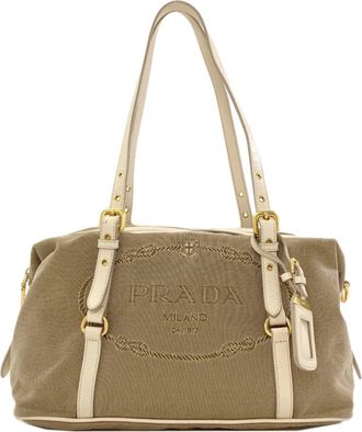 Prada Brown Ivory Canvas Tote Bag (Pre-Owned)