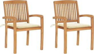 vidaXL Sillas De Jard&iacute;n 2 Uds Con Cojines Madera Maciza De Teca Crema Vidaxl