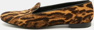 Ralph Lauren Collection Brown Animal Print Calf Hair Slip On Smoking Slippers