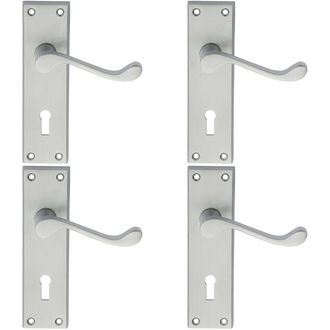 Loops 4x PAIR Victorian Scroll Handle on Lock Backplate 150 x 43mm Satin Chrome