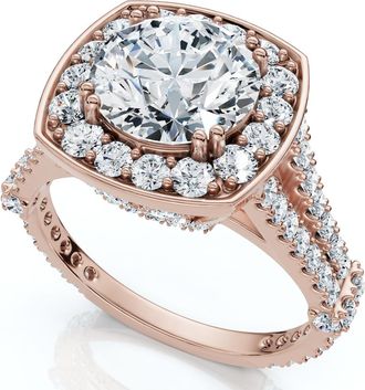 Pompeii3 Certified 3Ct Cushion Halo Diamond Engagement Ring 14k Gold Lab Grown