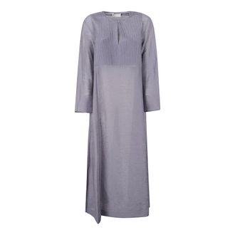Tory Burch Tory Burch, Midi Dresses, female, Purple, Size: M Pleated Linen and Silk Kaftan