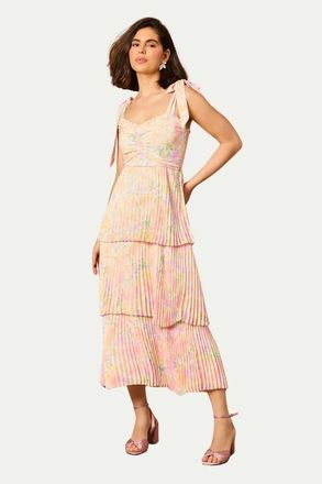 Oasis Pleated Tie Shoulder Midi Dress in Multi at Nordstrom, Size 12