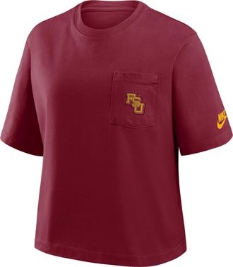 Nike Florida State Legacy Pocket Boxy Nike Womens College T-Shirt in Red | 11CM69WFSH-SYF