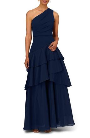 Aidan Mattox Tiered One-Shoulder Ballgown in Twilight at Nordstrom, Size 10