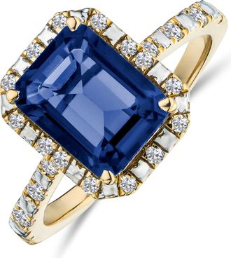 The Diamond Store Astra 1.90ct Lab Sapphire Halo Shoulder Set Octagon Cut Ring in 18K Gold Vermeil