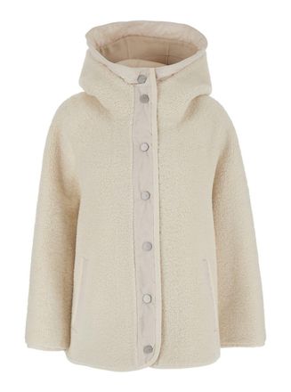 Pinko White Jacket With Hood In Ecofur Woman