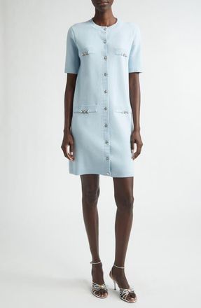 Versace Medusa Short Sleeve Virgin Wool & Cashmere Sweater Dress in Pastel Blue at Nordstrom, Size 10 Us