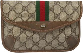 Gucci Pre-owned Clutches, female, Beige, Size: ONE SIZE Pre-owned Vintage GG Canvas Pouch