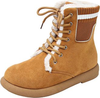 Generic Womens Winter Snow Boots Suede Warm Ladies Platform Fur Lined Boots Lace Up Ankle Booties Flat Waterproof Outdoor Anti-Slip Hiking Walking Shoes Mid C