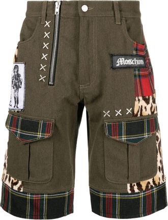 Moschino patchwork-design bermuda shorts - men - Cotton/Polyamide/Wool/Virgin Wool - 54 - Green