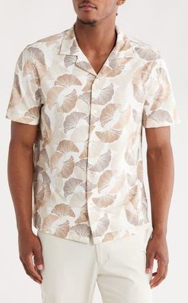 For The Republic Leaf Print Camp Shirt in Print Ivory /Taupe Combo at Nordstrom Rack, Size X-Large