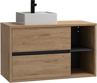 Vente-Unique Mueble de baño suspendido con lavabo cuadrado color natural - 100 cm - PURNAL