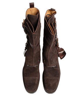 Dolce & Gabbana Mens Brown Suede Leather Combat Ankle Boots Shoes