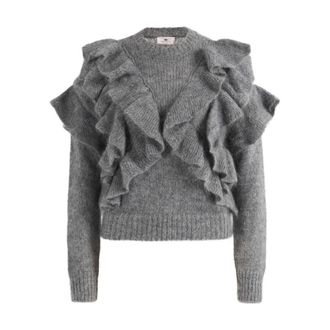 Elisabetta Franchi Jersey de punto con volantes - Knitwear - Mujer - Gris - S