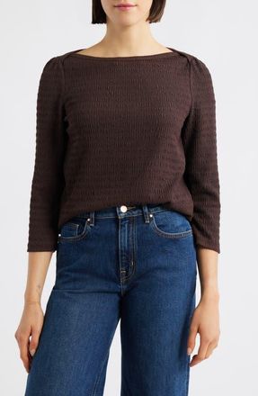 Bobeau Boat Neck Knit Shirt in Brown at Nordstrom, Size Small