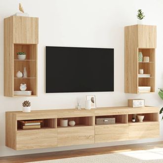 vidaXL Vidaxl - Muebles De Tv Con Luces Led 2 Uds Roble Sonoma 30,5x30x90 Cm