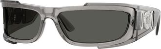 Versace Sunglasses Rectangle Full Rim, Grey Transparent Frame And Dark Grey Lens Ve4446593/87