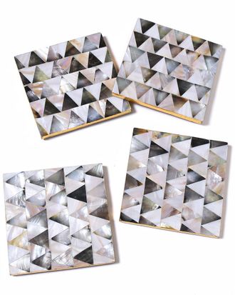 Tiramisu Set Of 4 Mother Of Pearl Coasters- Half Diamond Pattern