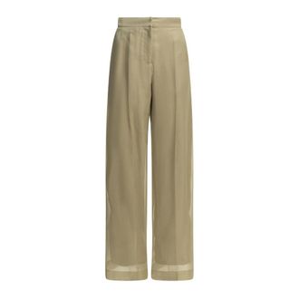 Max Mara Mxeolivi Wijde Pijpen Broek met Sheer Overlay - Dames - Broeken - Beige - Maat: XS Zijde