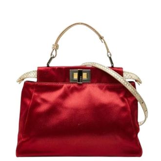 Fendi Pre-owned Mini Peekaboo Satin Leather 2way Bag - Dames - Pre-owned - Rood - Maat: ONE Size Leer