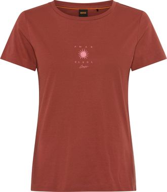 Boss Orange by Hugo Boss T-Shirt BOSS ORANGE Elove Premium Damenmode, Damen, Gr. XL, dunkelrot 604, Single Jersey, Obermaterial: 100% Baumwolle, unifarben, slim fit normal, Ru