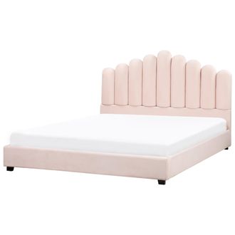 Beliani Cama Con Somier De Terciopelo Cabecero De Concha Marina Rosa Pastel 180 X 200 Cm Vincennes