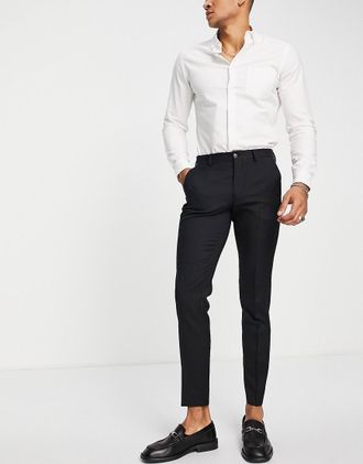 Jack & Jones Premium - Pantaloni da abito neri stretch super slim in misto lana-Nero