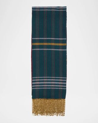 Etro Reversible Wool and Silk Scarf with Metallic Fringe