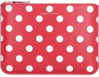 Comme Des Gar&ccedil;ons Womens Leather Flat Pouch Red Cowhide Clutch Bags