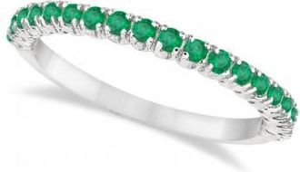 Allurez Half-Eternity Pave-set Thin Lab Emerald Stacking Ring 14k White Gold (0.65ct)