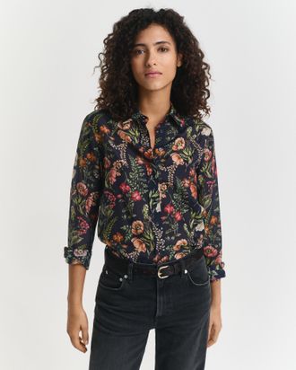 GANT Women Regular Fit Floral Printed Cotton Silk Shirt (36) EVENING BLUE