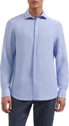 Bugatchi Axel Shaped Fit Linen Button-Up Shirt in Sky at Nordstrom, Size Xxx-Large