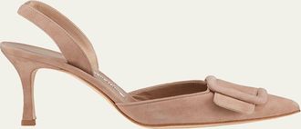 Manolo Blahnik Maysli Suede Buckle Slingback Pumps