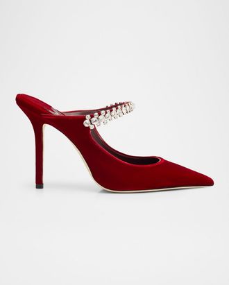 Jimmy Choo London 100mm Bing Embellished Velvet Mule Pumps