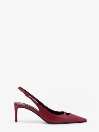 Dolce & Gabbana Slingback decolleté in pelle con logo in metallo - DOLCE & GABBANA - gender_Woman