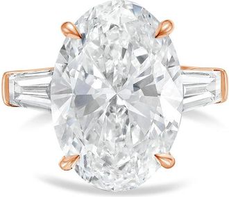 Diana M. Jewels 14kt rose gold 4ct lab grown oval diamond ring with baguettes on the sides