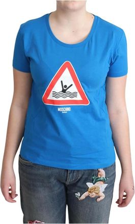 Moschino T-Shirts, female, Blue, Size: S Blue Triangle Swim Graphic Print Tee