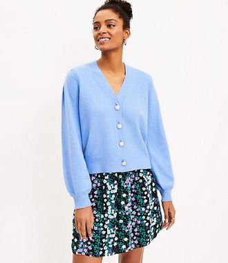 LOFT Jeweled Button V-Neck Cardigan