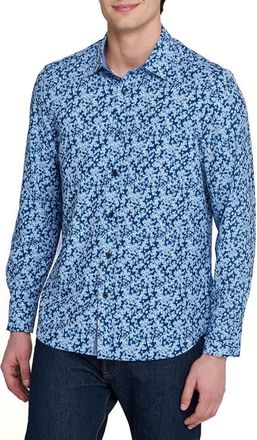 ConStruct Slim Fit Floral Cluster Performance Long Sleeve Shirt in Navy/blue at Nordstrom, Size Xx-Large