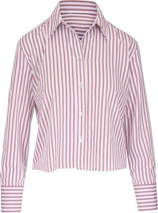 Vince Striped Cropped Long-Sleeve Viscose-Blend Shirt