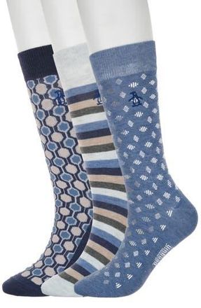 Original Penguin Paxton Neat Assorted 3-Pack Crew Socks in Denim at Nordstrom Rack