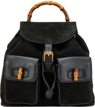 Gucci Bamboo Black Suede Leather Backpack (Pre-Owned)