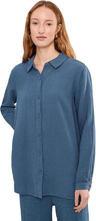 Mod-o-doc Long Sleeve Button Up Tunic Womens Clothing Pacific Blue : LG (US 12-14), Cotton